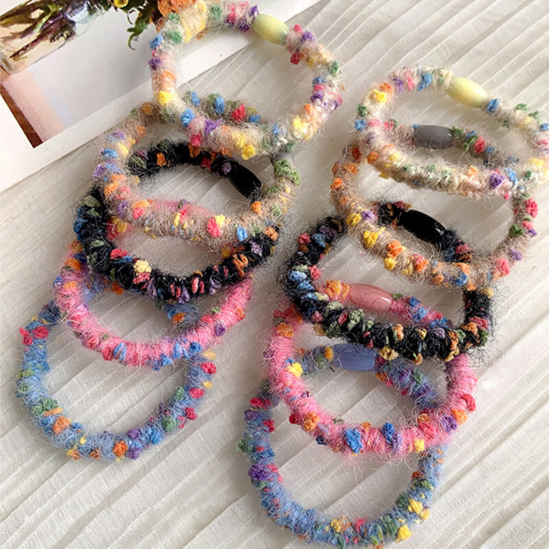 CHIMERA 10-Pack High Elasticity Forest Style Colorful Polka Dot Wool Hair Ties Simple Hair Bands for Women New Year Gift