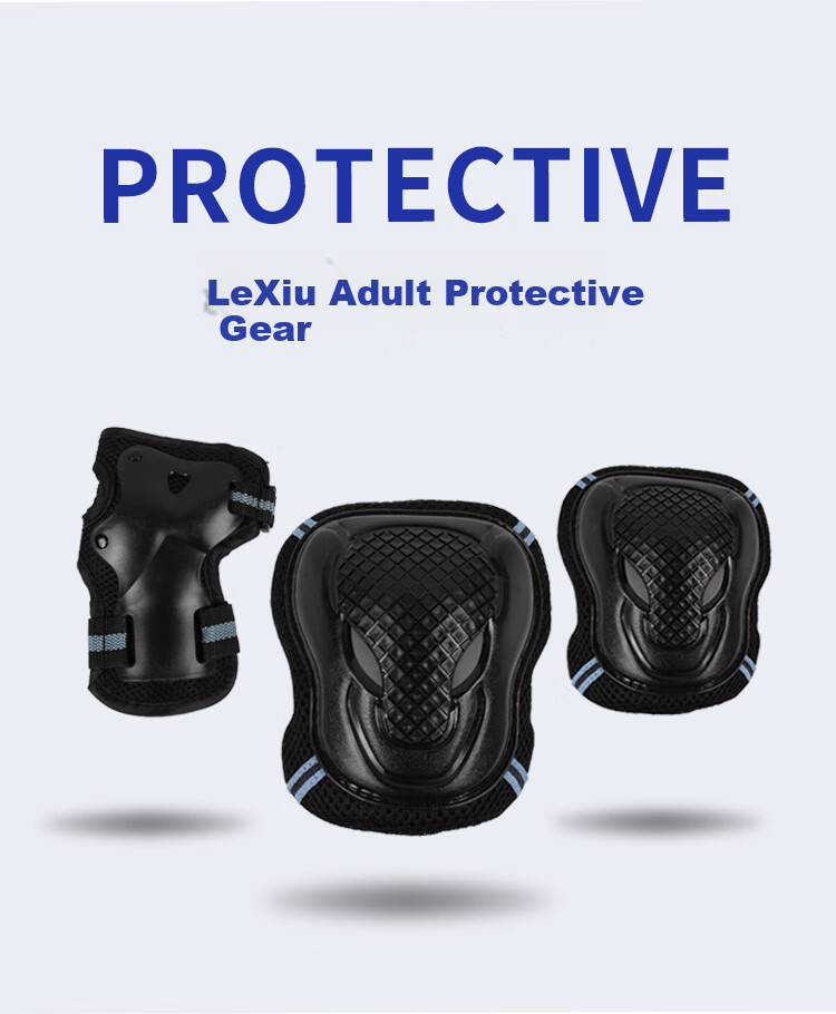 ROADSHOW Roller Skating Protective Gear Adult Knee Pads Elbow Pads Hand Guards Six-Piece Set Skateboard Inline Skates Ice Skates Complete Protective Gear Set 1