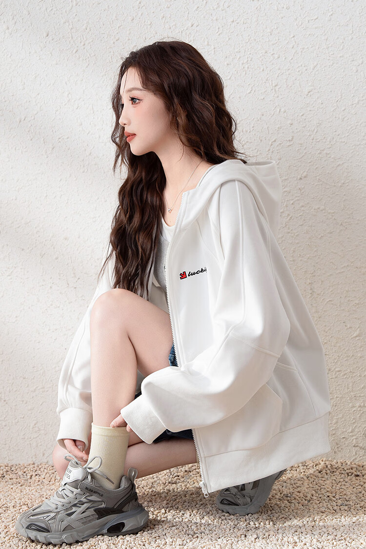 TonLion 2025 Spring Women's Hooded Short Letter Print Sweatshirt Jacket Off-White L 16