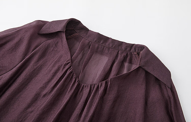 Dme [Monet Purple Series] Autumn Wrinkled Shiny Silk Blouse, Pleated V-Neck Short Front Long Back Shirt, Women's Top 8
