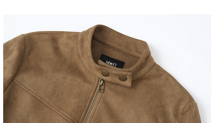 Dme [Wake Up Wild] Autumn Motorcycle Style Stand Collar Faux Suede with Split Line Elastic Hem Jacket for Women, Short Style 13