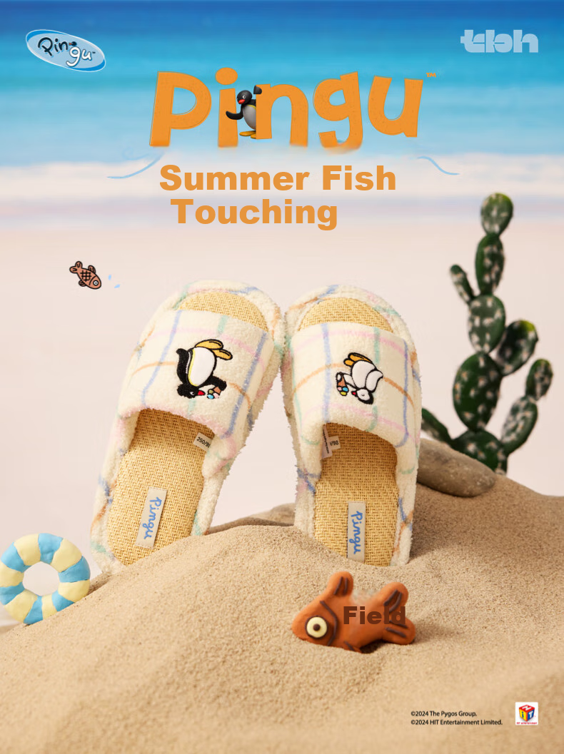 TBH Pingu Series Indoor Home Slippers for Men And Women, Suitable for Outdoor Wear, Summer Sandals, Crayon Pattern, Size 42-43 1