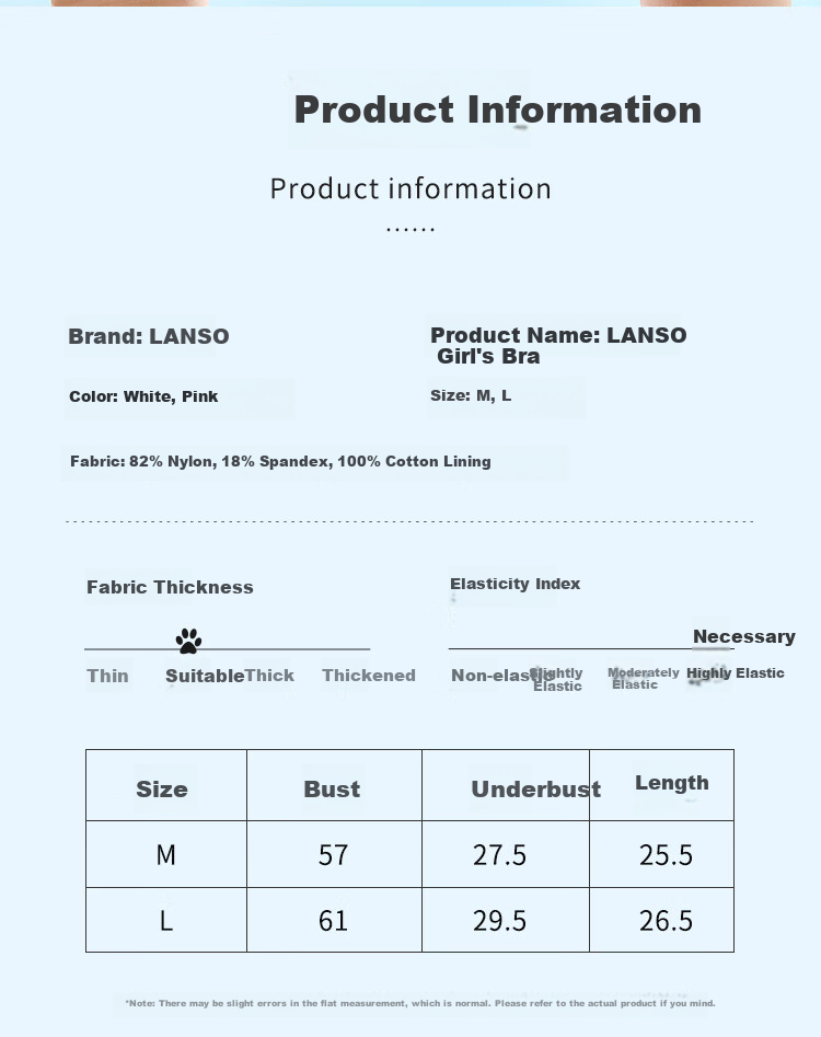 LangSha Girls' Underwear, Puberty Bra for Ages 9-12, Sports Anti-Shock Camisole, Children's Bra for Elementary School Students, White, M 7
