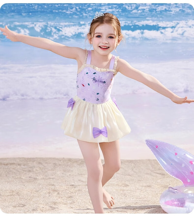 Disney Kids Girls One-Piece Swimsuit for Ages 6-12, Baby Girl Swimwear D35042 Cloud Blue Size 130 17