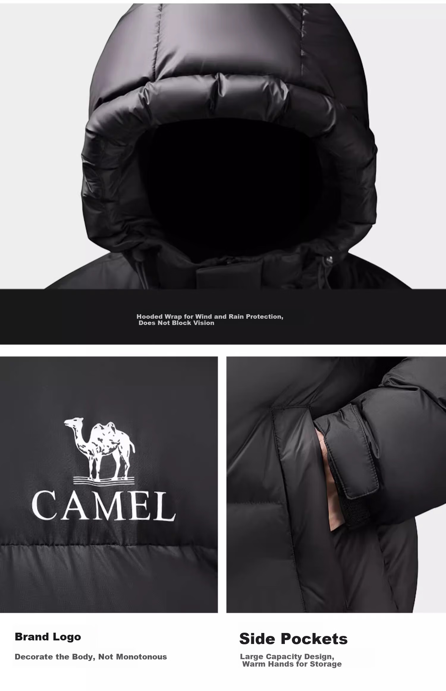 CAMEL Women's down Jacket, Mid-Length Warm Hooded Puffer Coat, down Outerwear, 734CAPN604 L 37