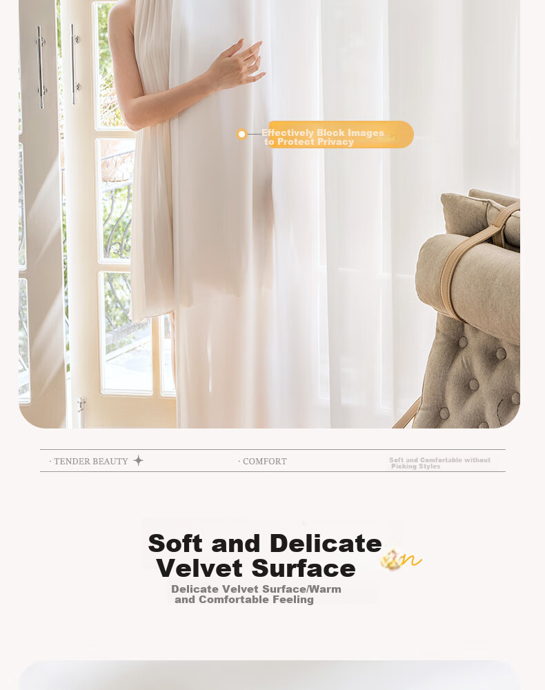 Ali Sheer Curtain for Balcony, Living Room Bay Window, Bedroom, Nordic Style, White Gauze, Width 3*2.6m, Hook Style, Single Panel 4