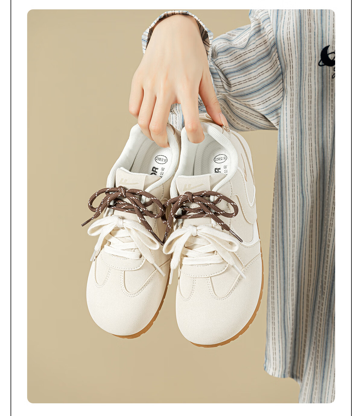 Warrior Women's Casual Ballet Style Sneakers Spring Summer Beige Size 40 Comfortable Soft Sole Fashion Versatile Shoes 20