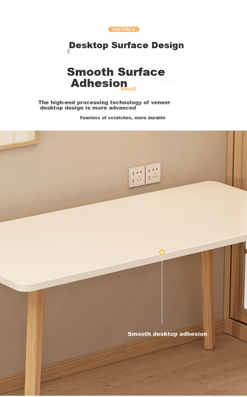 Fanshe Small Desk Computer Table with Wooden Legs, Minimalist Bedroom Study Desk for Compact Spaces, Home Office Workstatio 4