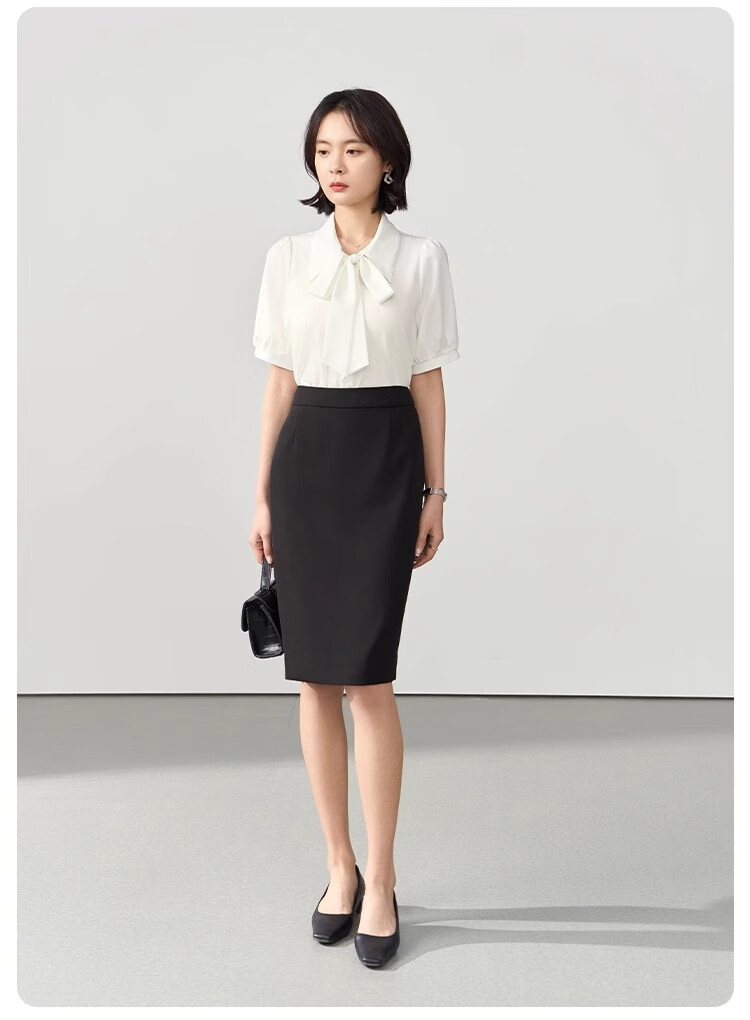 Bodexiaojie Blue Short-Sleeve Shirt for Women, Urban Daily Commute Outfit, Petite Chiffon Blouse, Interview Professional Shirt, Size S 13