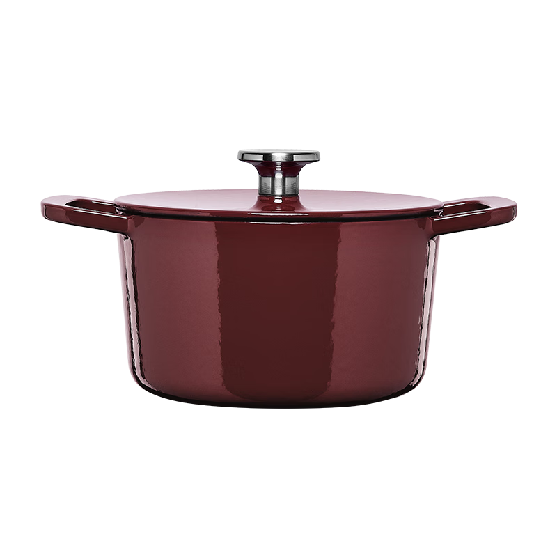 Feishile German Moments Cast Iron Pot, Stew Pot, Small Soup Pot for Home Use, 24 Cm Cast Iron Pot - Burgundy Red