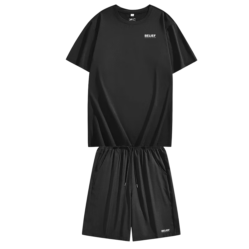 Huili Men's Sports Set: Quick-Dry Breathable Summer Shorts, Short-Sleeve T-Shirt, Running Casual Fitness Knee-Length Shorts
