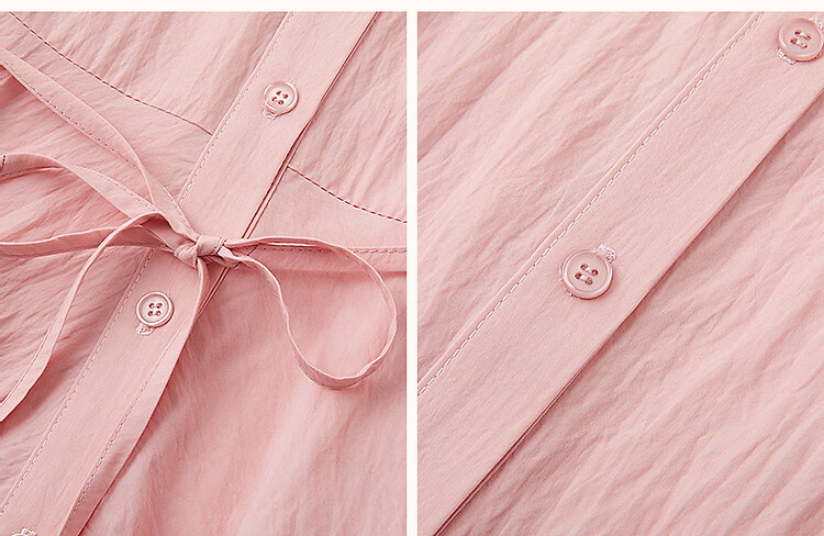 Dme [Elegant Top Student] Summer Comfortable Draping Cotton Wrinkle Shirt with Puff Sleeves And Belt, Women's Blouse Top 12