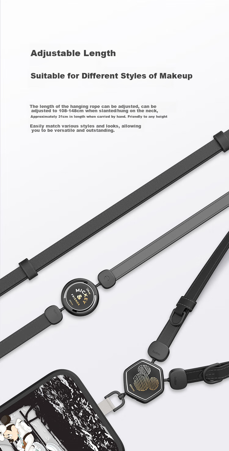 BELKIN Phone Lanyard Wrist Strap, Phone Chain, High-End Neck Strap, Crossbody Phone Anti-Loss Strap, Phone Pad, Leather Two-In Mickey And Friends 13