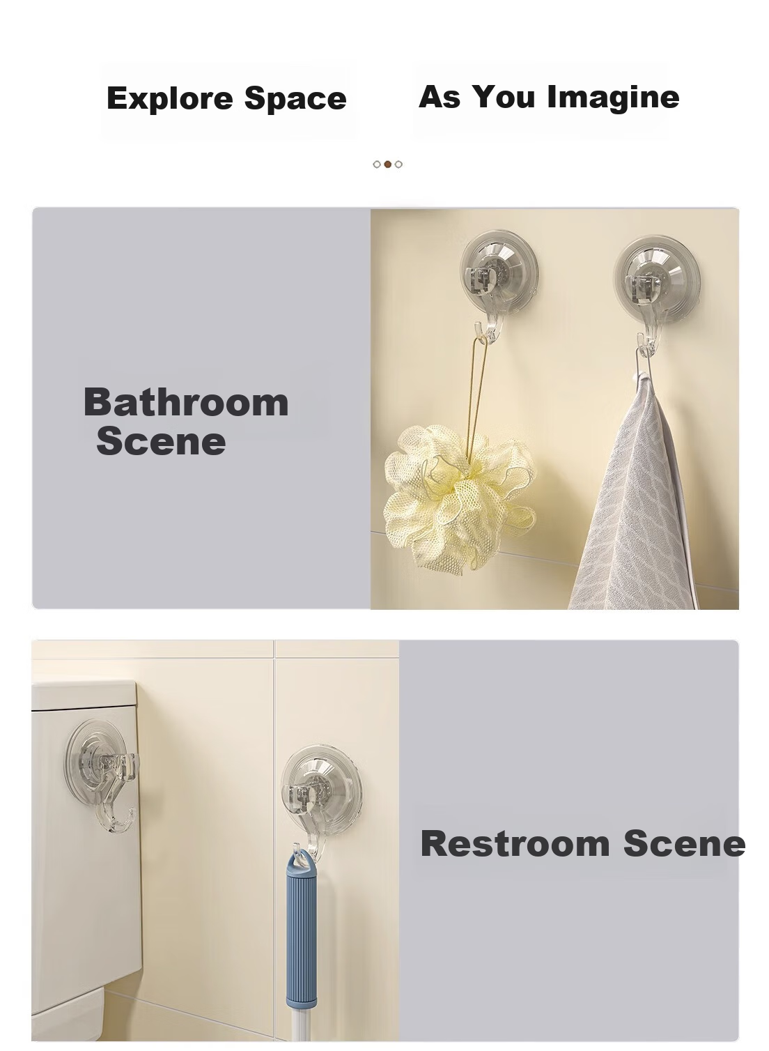 Tingjianshiguang Suction Cup Hooks, No Drilling Required, Strong Vacuum Power, for Bathroom Kitchen Toilet, Removable Adhesive Hooks, 2 Pieces 8