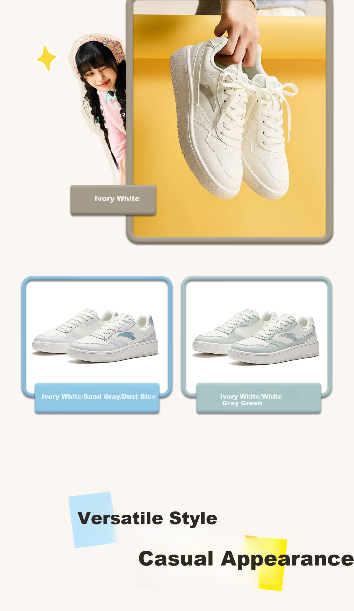 ANTA Lightweight | Skateboard Shoes, Lightweight And Flexible Women's Shoes, Summer Breathable Couple's White Sneakers, Thick-Soled Wear-Resistant Height-Increasing Casual Shoes 3