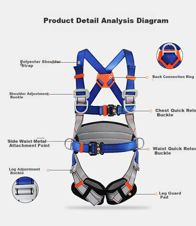 NITEX Five-Point Safety Harness, New National Standard Safety Rope, Double Large Hooks, 1.8 Meters + One Set of Shock Absorber Pouches 2