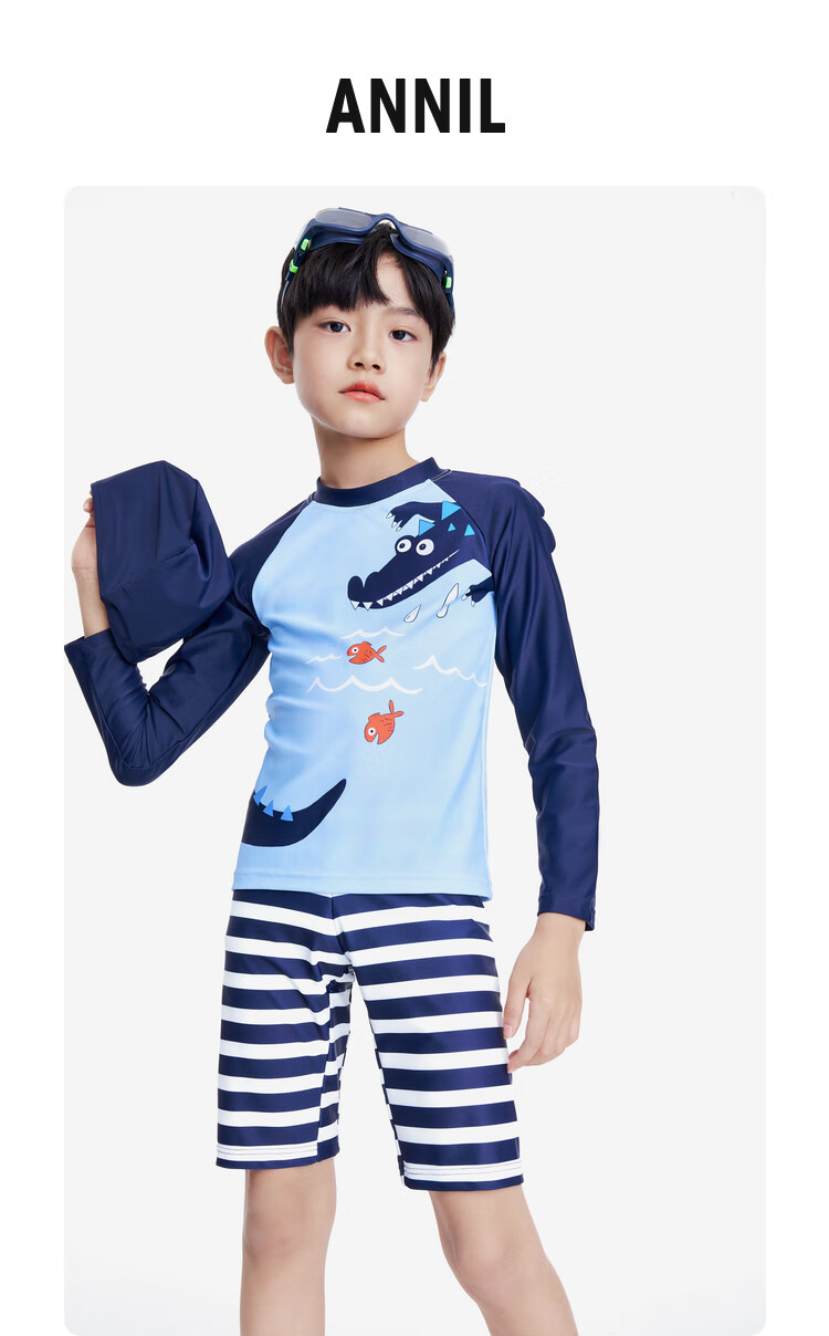 Annil Boys' Two-Piece Swimsuit Set, Summer 2023, Cyan Blue, Size 150 1