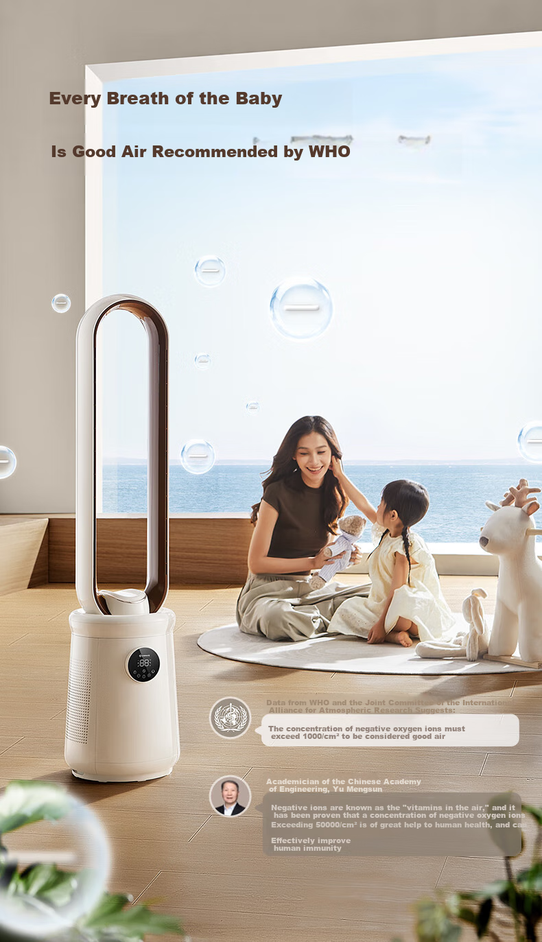AIRMATE Bladeless Soft Wind Tower Fan with Extended Large Air Outlet, Natural Wind Electric Fan for Home Desktop Air Circulation, Small Oscillating Bladeless Fan, Quiet Floor Fan with Timer X17 4