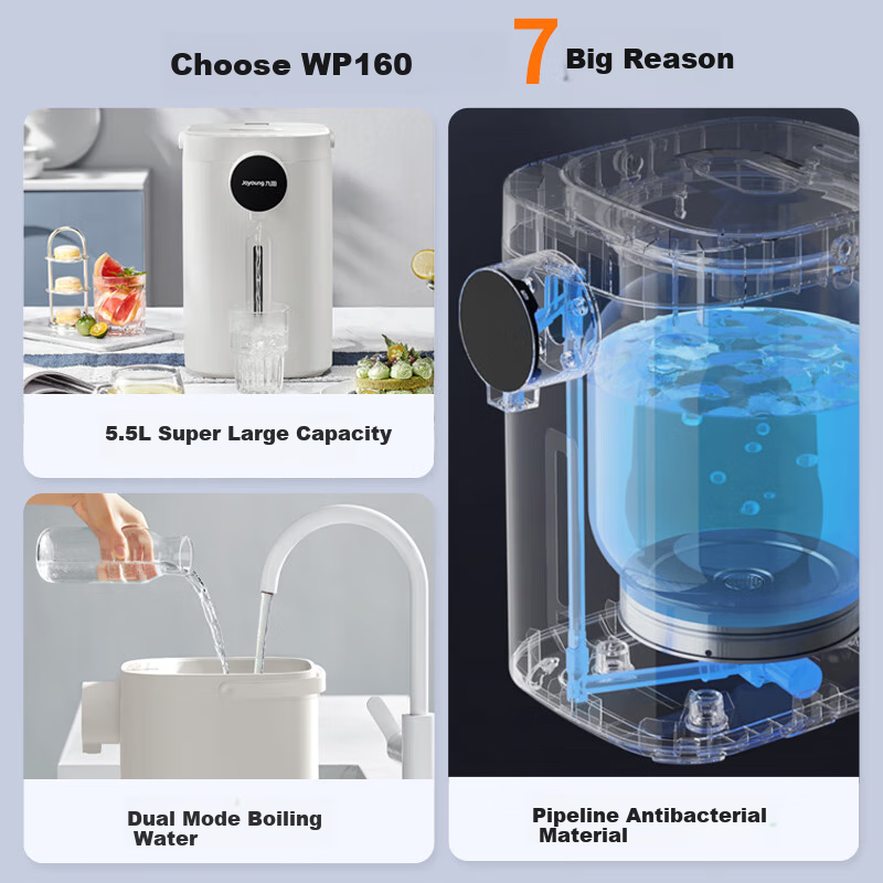 Joyoung Household 5L Large Capacity Electric Hot Water Kettle, 304 Stainless Steel Integrated Water Boiler with Detachable Lid And Temperature Control, Model K50ED-WP160