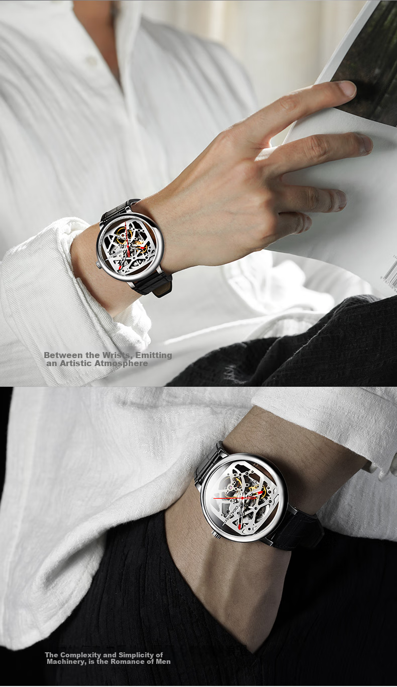 CIGA Design Z Series Square And Round Path Fully Skeletonized Mechanical Watch for Men, Birthday Gift 11