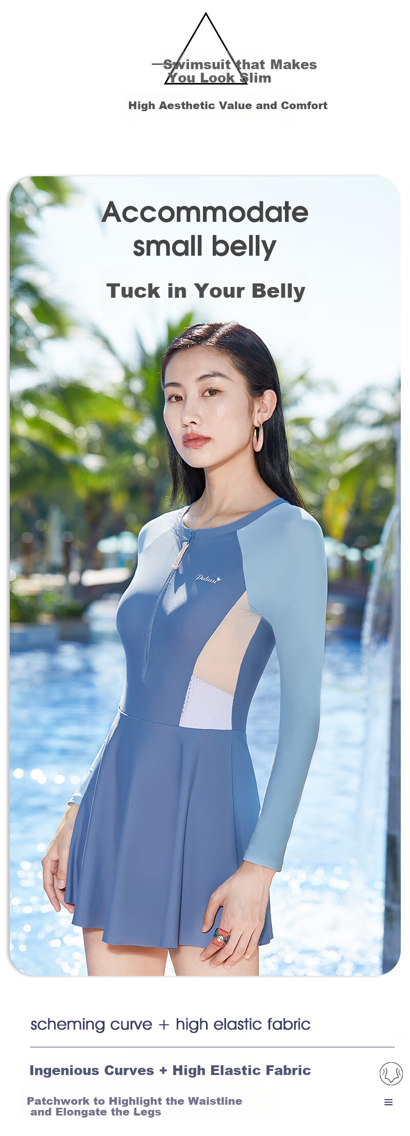 PULASSI One-Piece Swimsuit for Women, Waist-Cinching Slimming Tummy Control Quick-Dry Hot Spring Swimwear, Cloud Blue, Size L 3