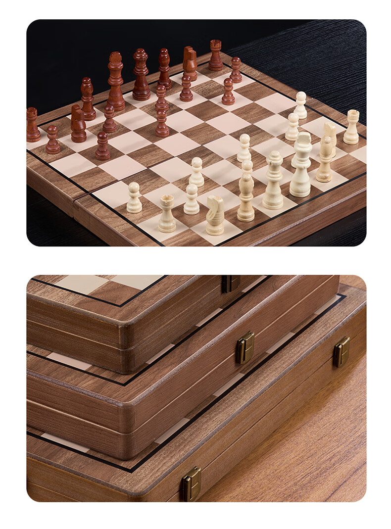 Guan Xiao Er Magnetic Foldable Portable Solid Wood Chessboard High-Grade International Chess for Elementary Children Tournament Camping 10