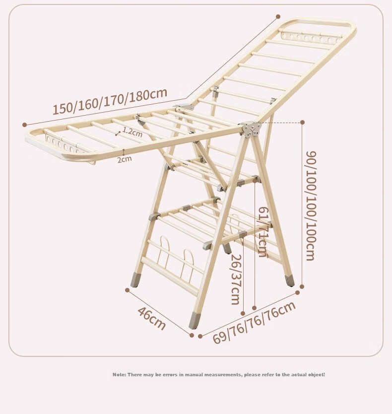MUYA Folding Clothes Drying Rack, Floor-Standing Indoor Hanger, Foldable Carbon Steel, 180cm, Balcony Large Item Drying Rack, No Installation Required 16
