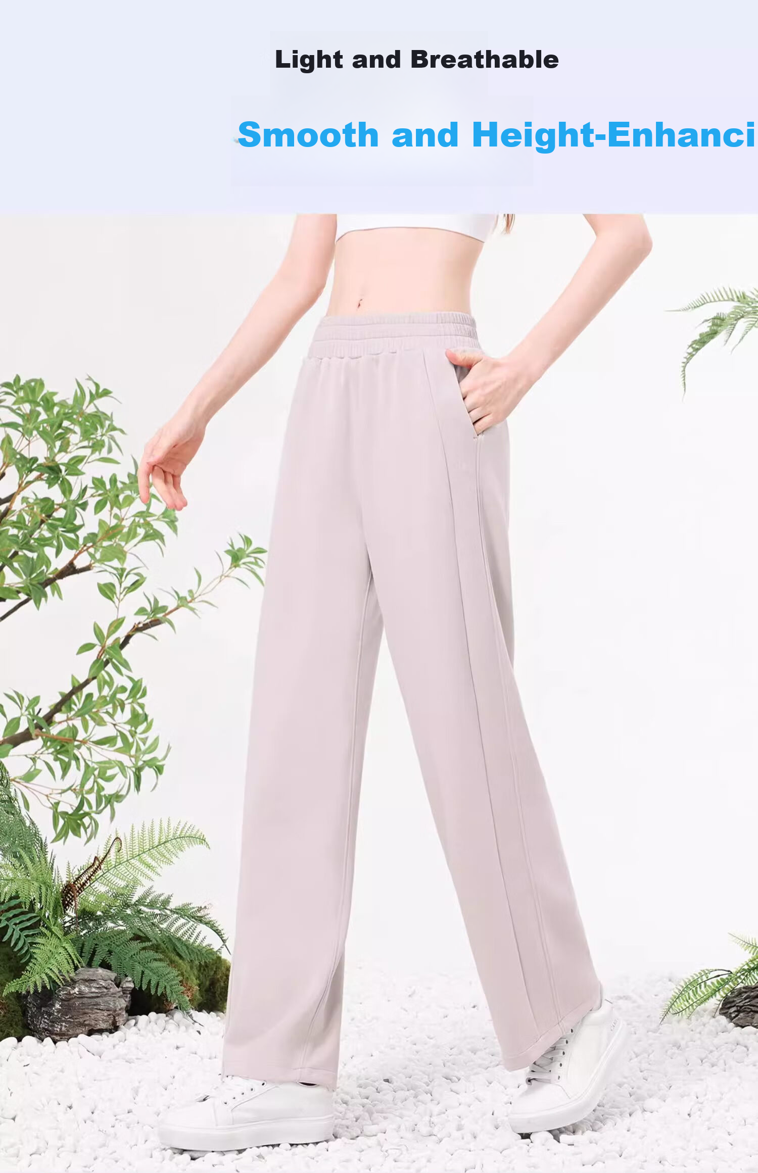 CAMEL Women's Casual Pants for Spring, Yoga Fitness Leggings, Breathable Height-Increasing Loose Straight-Leg Knitted Sweatpants, Size L 1