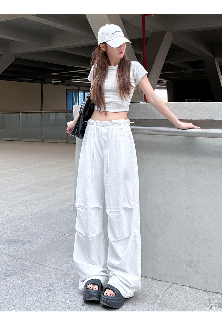 Women’s Free Style Side Drawstring Cargo Pants 2026 Summer New Petite Casual Wide-Leg Quick-Dry High-Waist Paratrooper Pants 17
