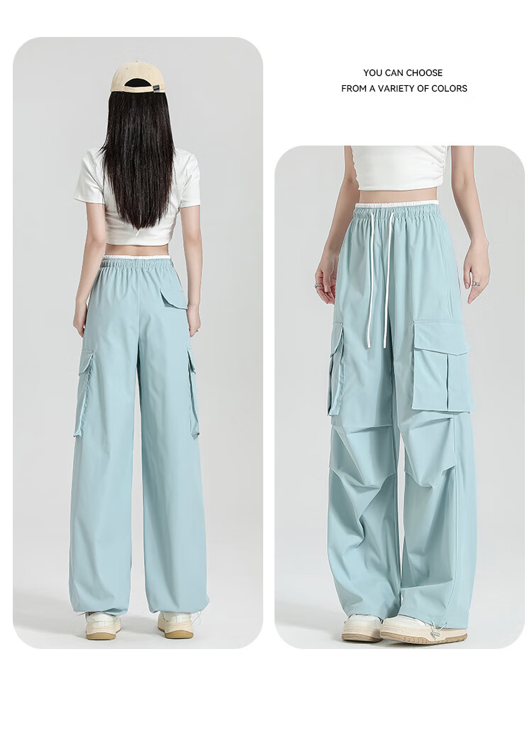 Free Style Women's Cargo Pants Summer Thin 2026 New High Waist Slim Drawstring Jogger Paratrooper Wide Leg Hiking Casual Pants 35