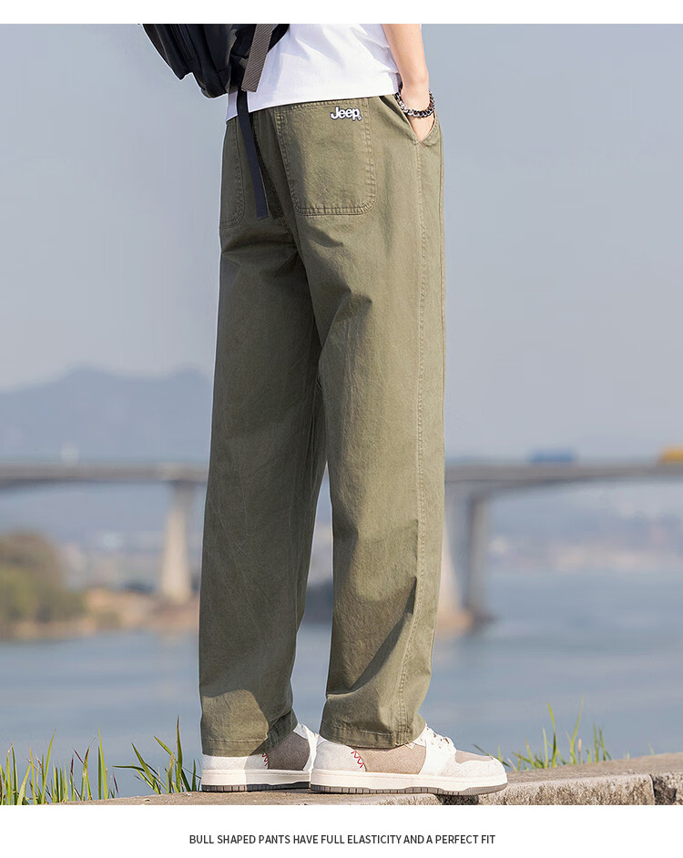 JEEP [Pure Cotton Lightweight] Straight-Leg Casual Pants for Men, 2026 Summer New Style Cargo Wide-Leg Trousers, Men's Long Pants 7