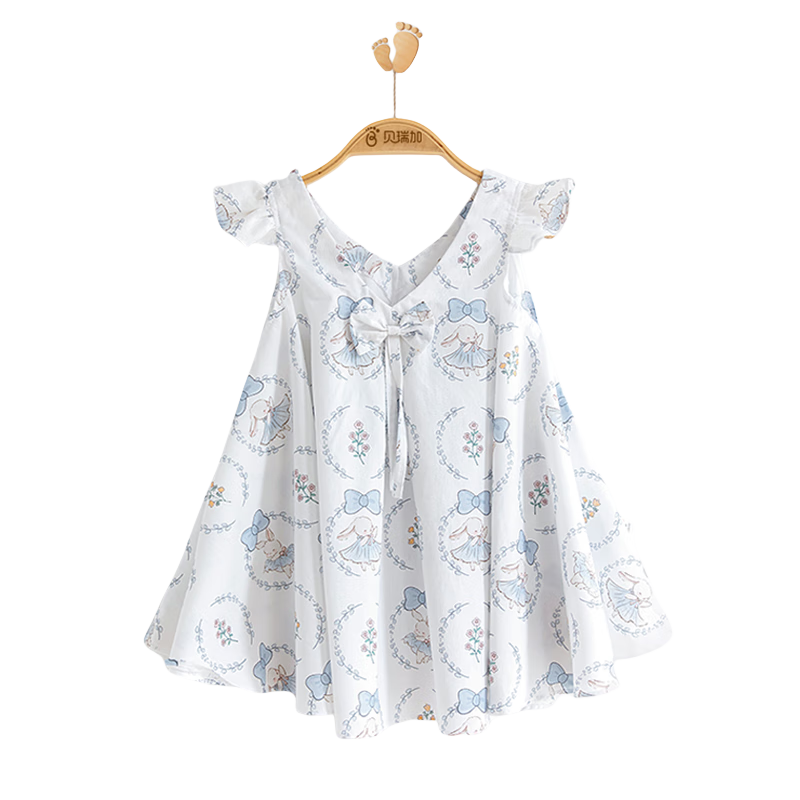 Babyprints Girls' Cotton Sleeveless Sundress, Cute Princess Dress, Birthday Party Dress for Girls, Blue Rabbit 110