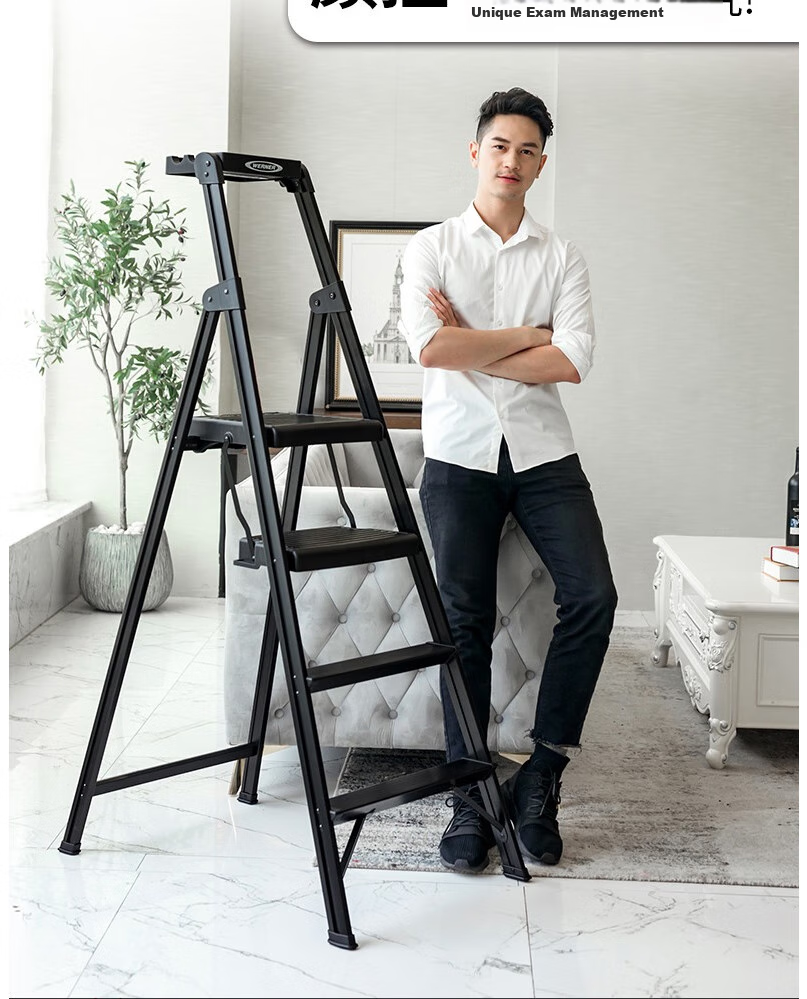 Werner Household Aluminum Alloy Ladder, Four-Step Folding Ladder, Wide Treads, Multi-Functional Ladder HB4-3CN 14