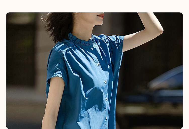Dme [Klein Blue] Summer Oxygen Pure Cotton Lace Collar Short-Sleeve Loose Waist Long Elegant Single-Breasted Dress 4