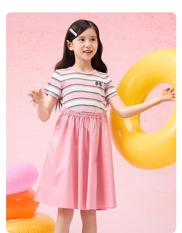 BALABALA Girls' Dress, Children's Summer Dress, for Older Children, Fake Two-Piece Design, Sweet And Fashionable 7