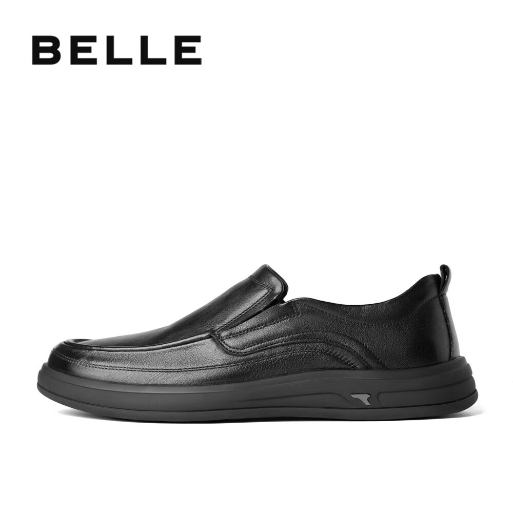 Belle Men's Slip-On Casual Leather Shoes Spring Cowhide Cushioning Business Shoes A1010AM3 Black - Suede Lining Size 38