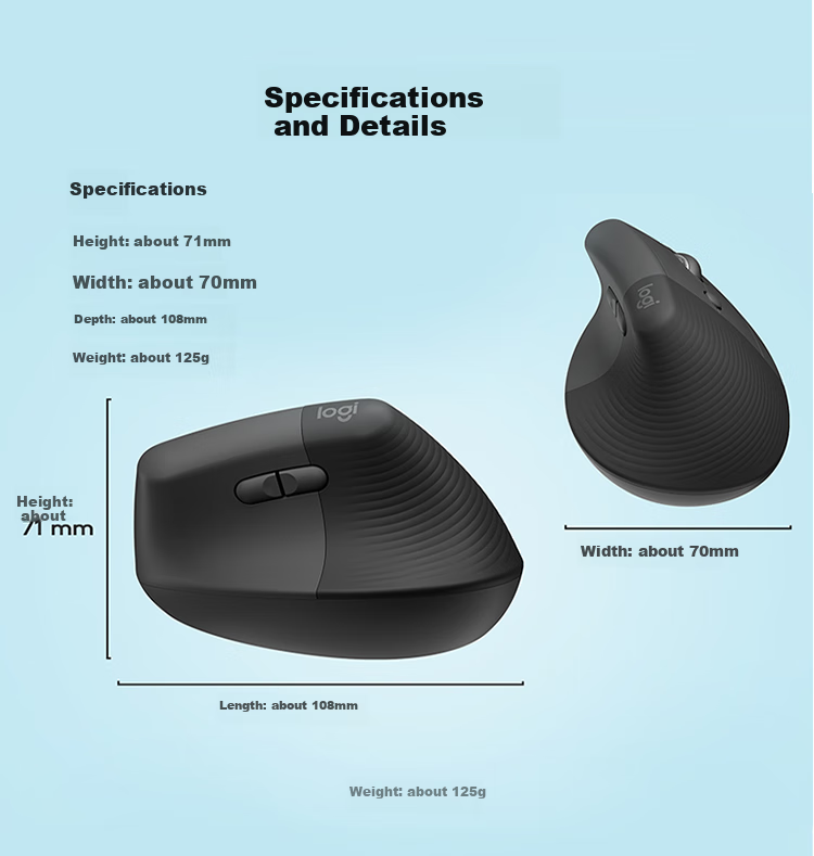 Logitech Lift Ergonomic Bluetooth Mouse, Wireless Silent Vertical Office Mouse with Logi Bolt Receiver, Commercial Version, Gray 11