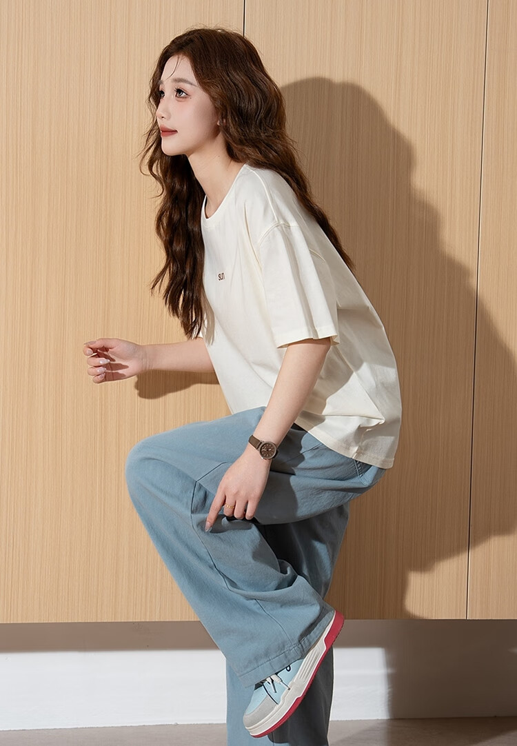 TonLion 2026 Summer Women's Front Chest Text Round Neck Fashionable Cute Short-Sleeve T-Shirt 1