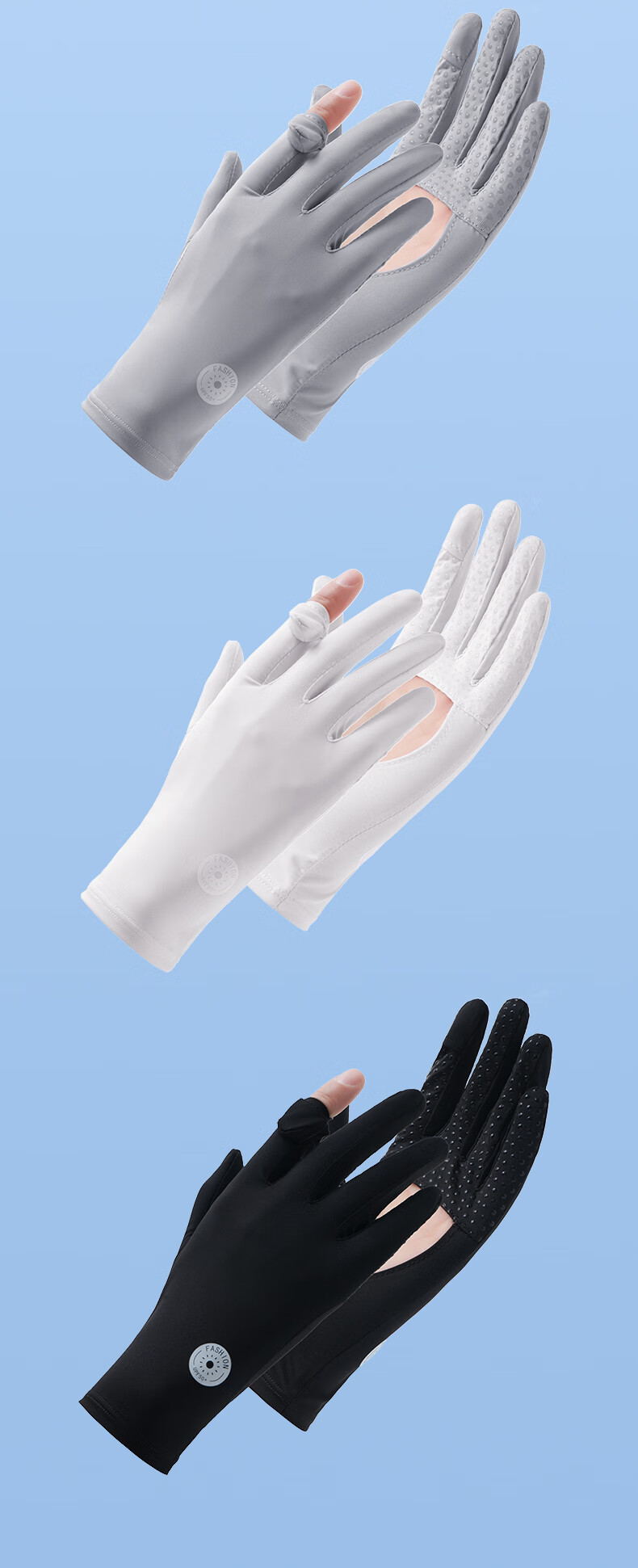 Jian Cai Women's Summer Thin Sunscreen Gloves Driving Cycling Non-slip UV Protection Touchscreen Hollow Palm Breathable Ice Silk 9
