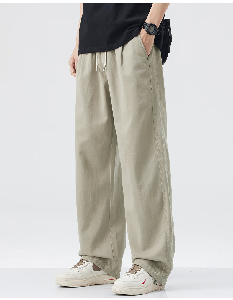 Paul Frank Tencel Lyocell Casual Pants for Men, New Autumn Style Loose Casual Cargo Straight-Leg Trousers, Khaki Regular Size 29 3