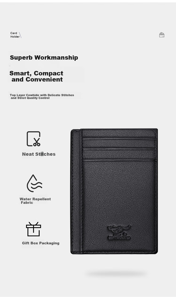 SEPTWOLVES Card Holder Wallet Genuine Leather Driver's License Holder Card Case Business Card Holder Ultra-Thin Portable Storage Pouch for Me 5
