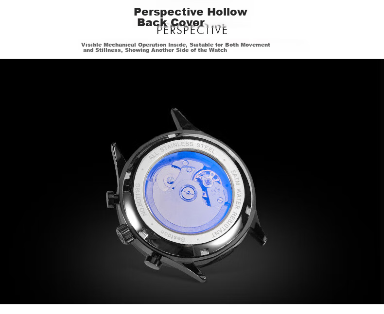 Bestdon Men's Fully Automatic Mechanical Watch, Water-Resistant, Trendy Wristwatch Gift Box for Me 16