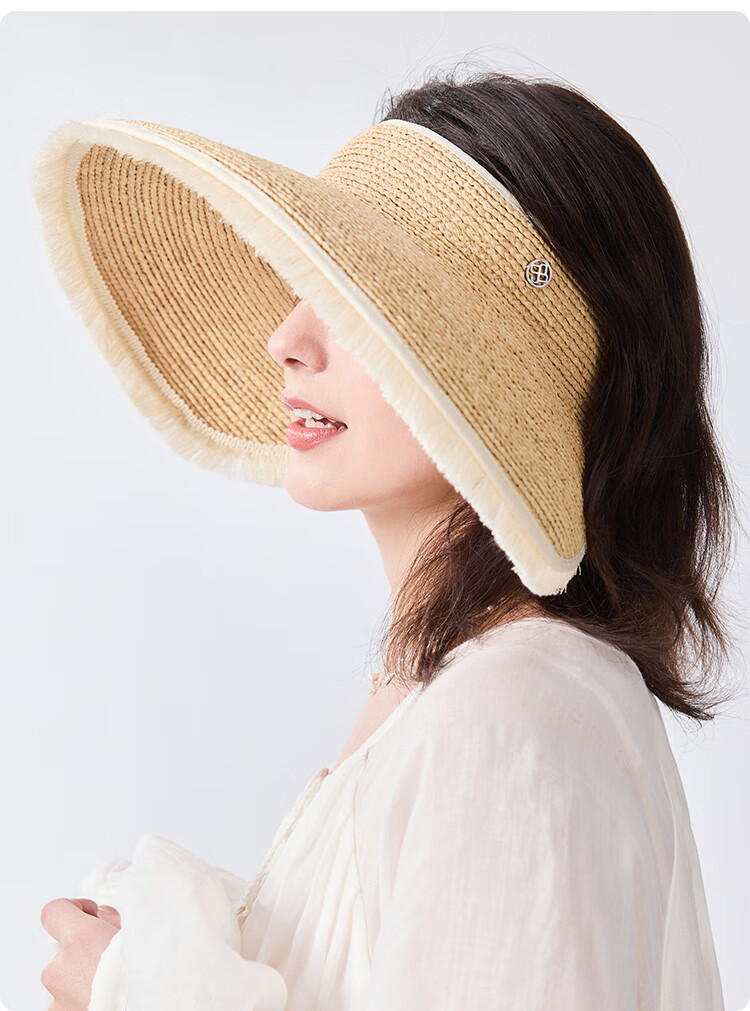 JIUMU Women's Straw Sun Hat Open-Top Summer Outdoor Face-Shielding Beach Vacation Hat 9