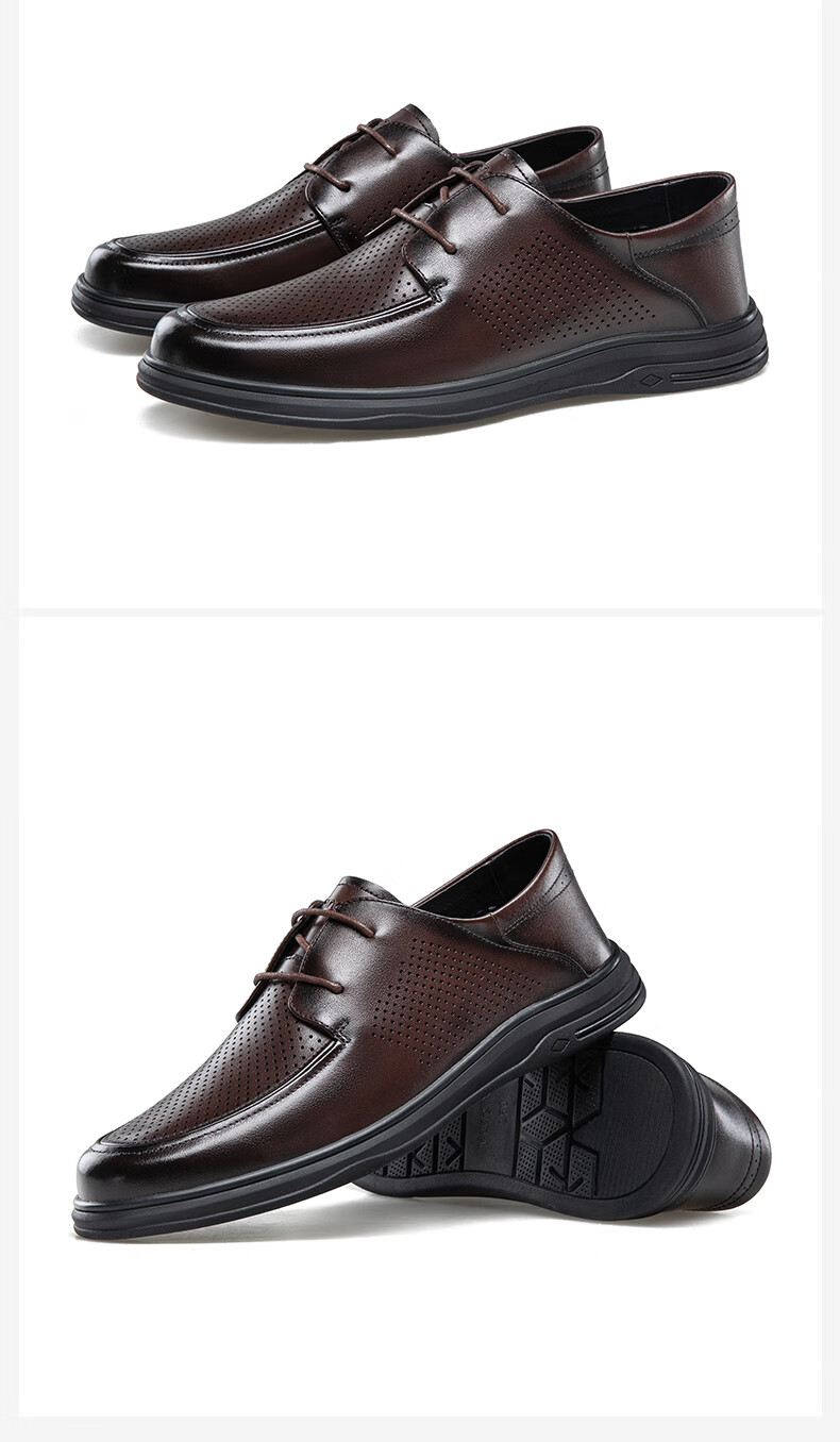 Kangnai Men's Shoes, Summer New Perforated Leather Shoes, Men's Business Casual Hollow Leather Sandals, Breathable Black, Size 40 4