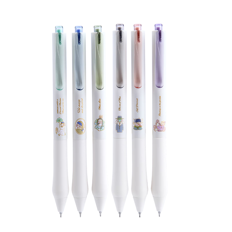 Dongmi Gel Pens, Stylish And Cute Oil Painting Rabbit Cartoon Design, Retractable Pen with CS Tip, Signature Pen, Essential for Primary And Secondary School Students, Back-To Supplies, Exam And Practice Pen, Complete Set of 6 Dongmi DM802