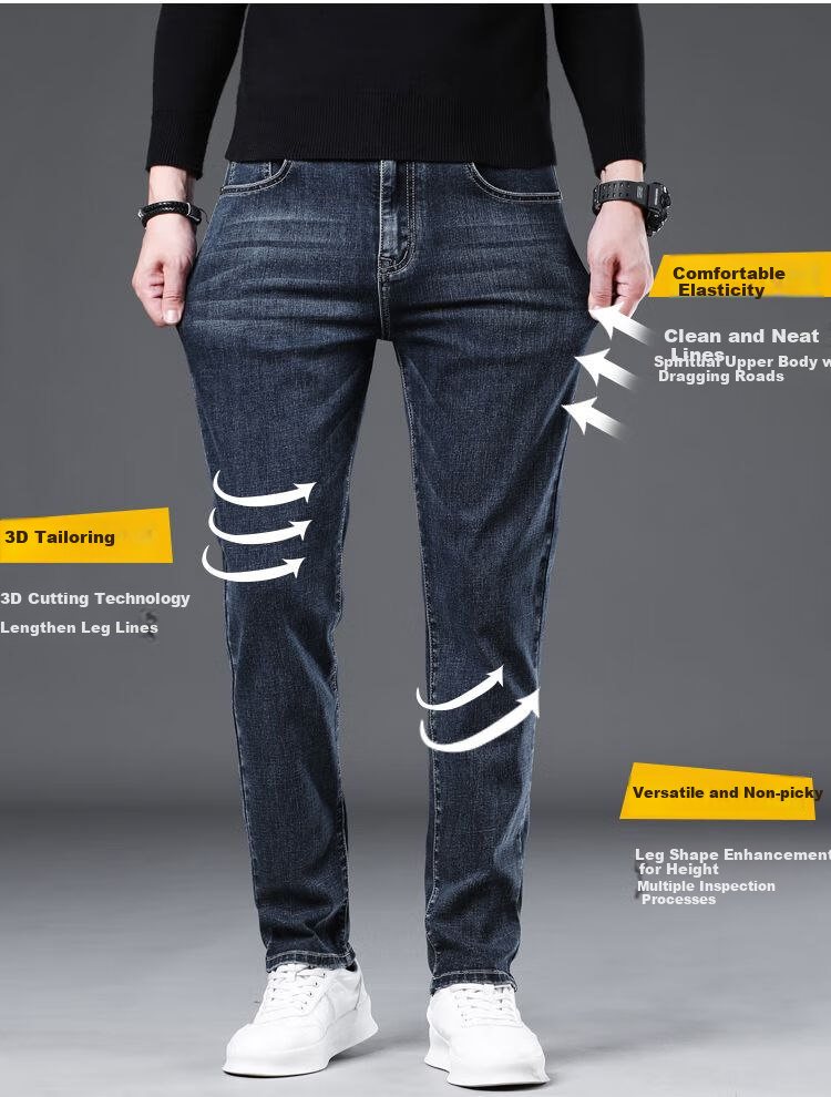 JEEP Spring New Fashion Straight-Leg High-End Men's Jeans, Trendy Pants for Men, 561 Blue, Size 30 6
