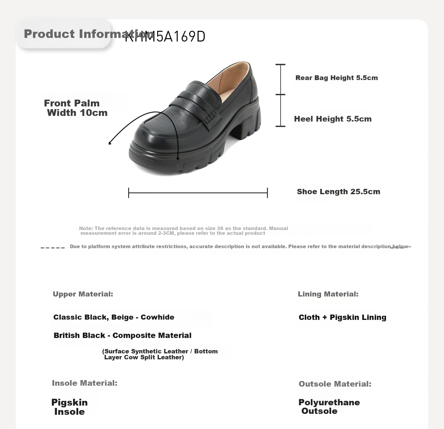COMELY Leather Thick-Soled Loafers for Women, Spring New Style Genuine Leather Classic Retro Slip-On Leather Shoes, Beige, Size 36 3