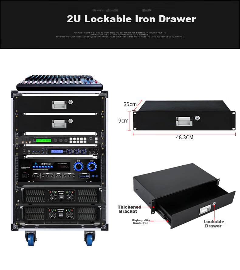 Shuledi ABS-80U Speaker Cabinet, Audio Rack, 16U Wooden Cabinet, Storage for Amplifiers, Mixer, Microphones, And Main Units, with Wheels And Doors, Includes One Partition Board 6