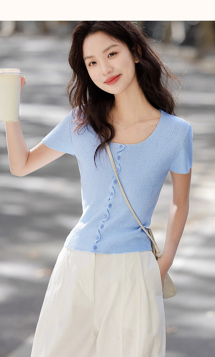 Dme [One Touch Melts The Heart] Spring And Autumn Ice Silk Cardigan, Square And Round Neck Sweater, Short Style Wavy Twist Flower Knitted Sweater, Women's Top 22
