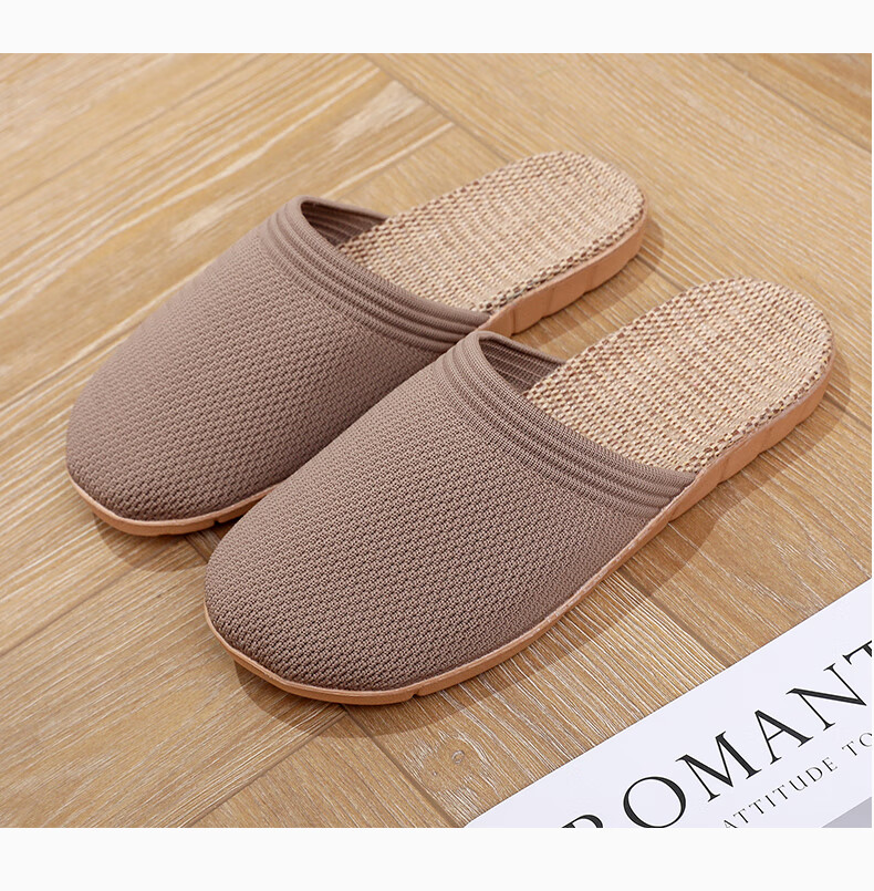 GUOLUOFEI Japanese-Style Spring And Autumn Linen Slippers Summer Unisex Home Non-Slip Indoor Cotton Linen Floor Sandals for Couples Coffee Color Size 35-36 4